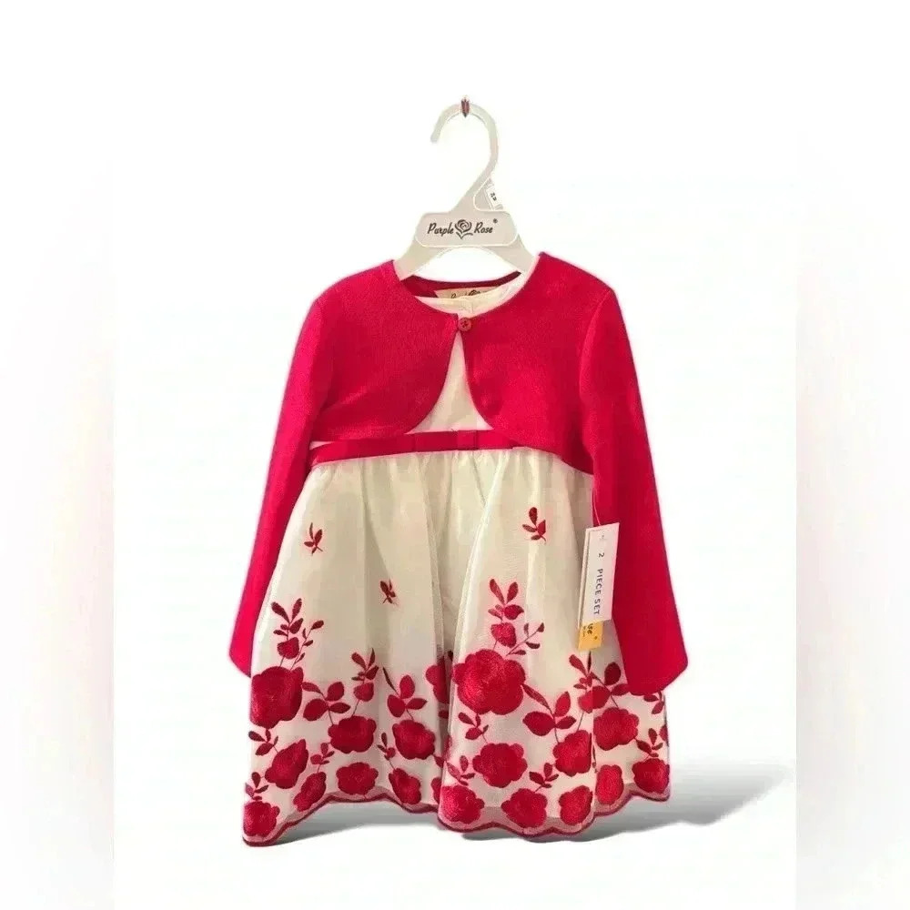 NWT 24 mo Embroidered Christmas white and red Purple&Rose dress. Dsct w bundle. - Picture 3 of 11